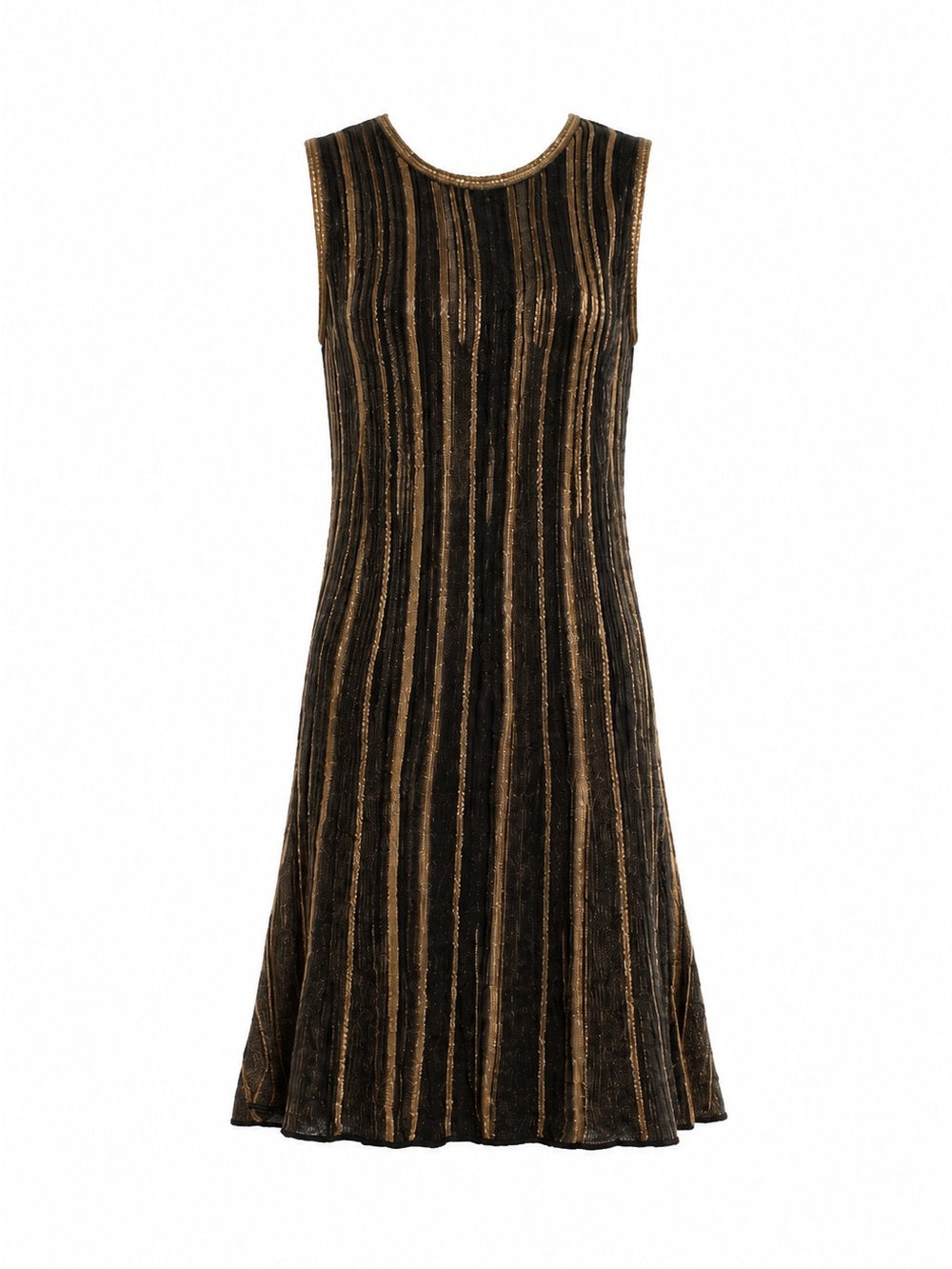 Missoni Black and Gold Striped Sleeveless Flared Dress
